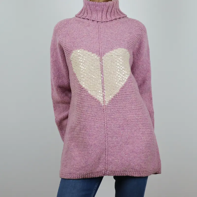 Jersey de cuello alto rosa con corazón