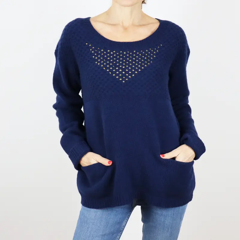 Jersey de lana azul marino con bolsillos