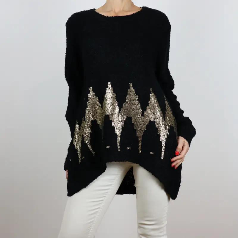Jersey negro asimétrico con estampado dorado
