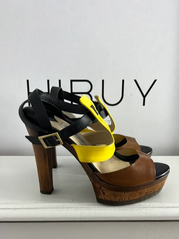 JIMMY CHOO. Sandalias plataforma tricolor texturas. T 36,5