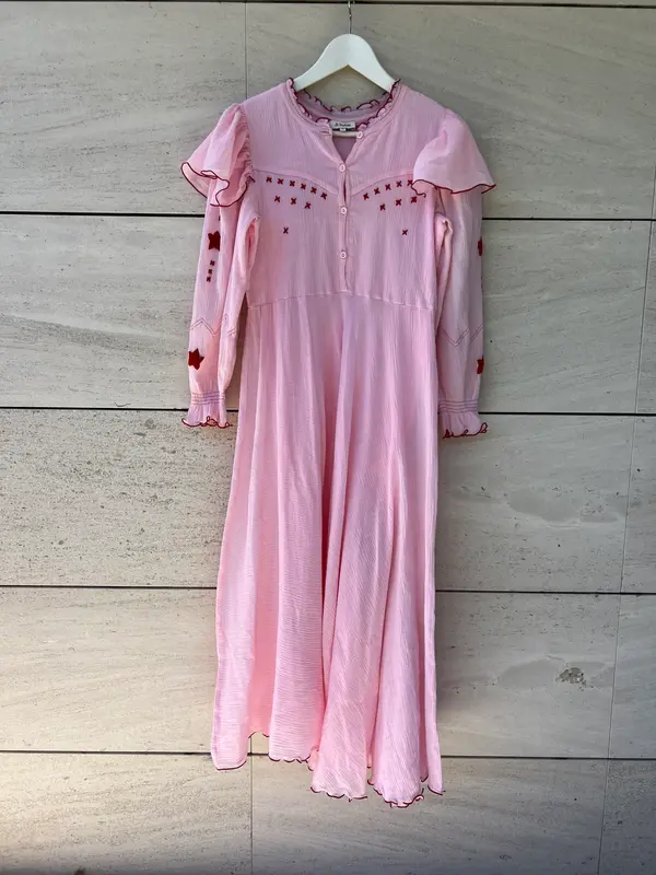 JO SEPHINE. Vestido largo rosa bordado T.xs