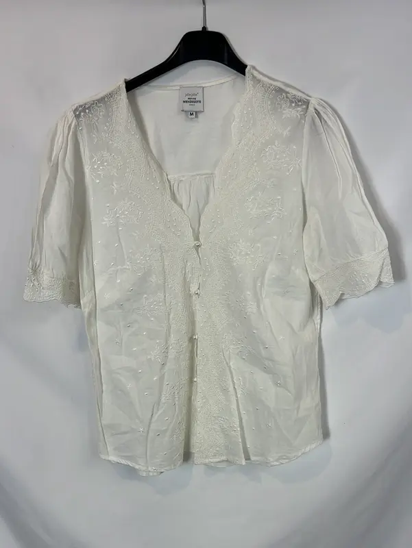 JOLIE JOLIE. Blusa blanca algodón bordado T.m