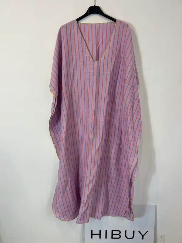 Kaftan rayas lino detalle en flúor