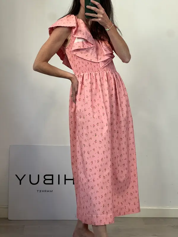 LAFOLIE. Vestido midi rosa volante
