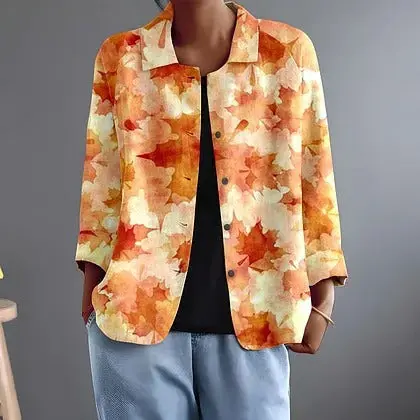 Laurentine | Watercolour Autumn Leaf Print Blouse