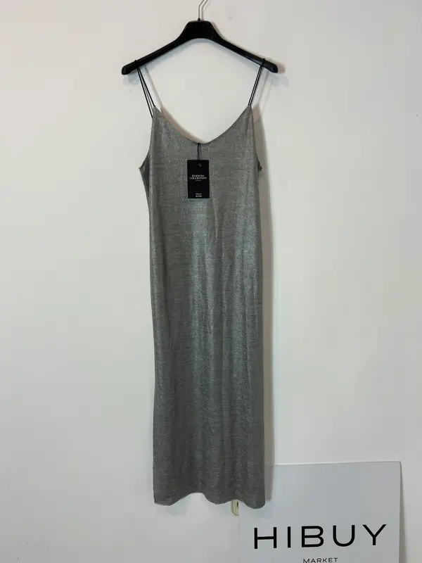 LEFTIES. Vestido midi elástico plateado. T S