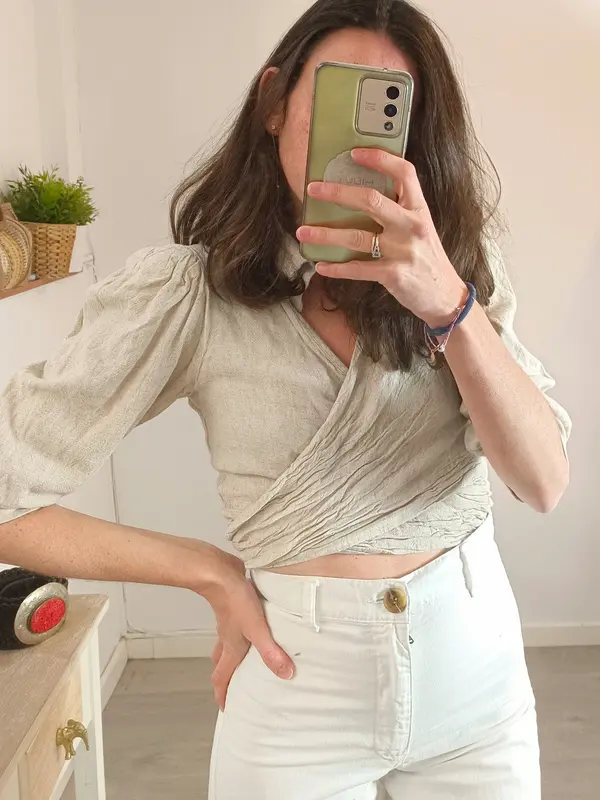 LEMALER. Blusa crop lino T.s
