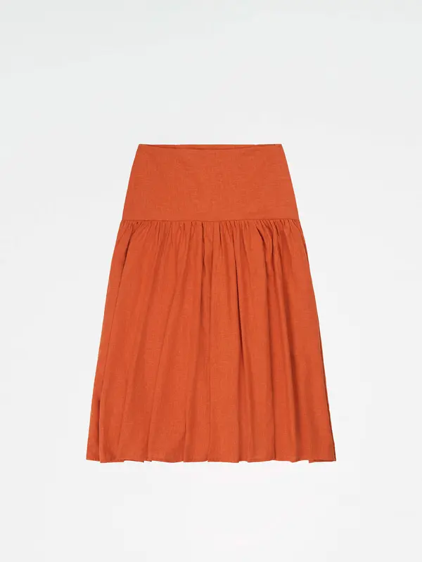 Leo Terracotta Linen Midi Skirt