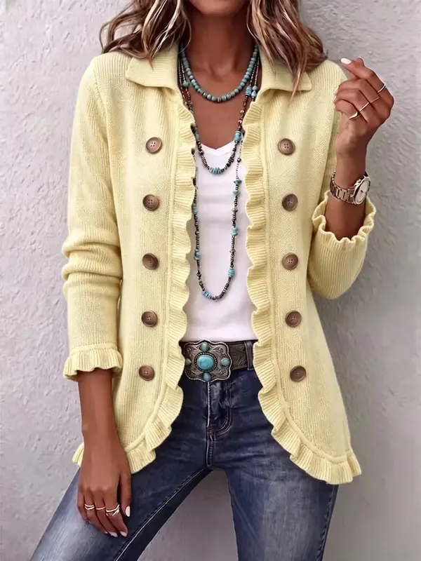 Liliana | Chaqueta de Punto Crema con Volantes