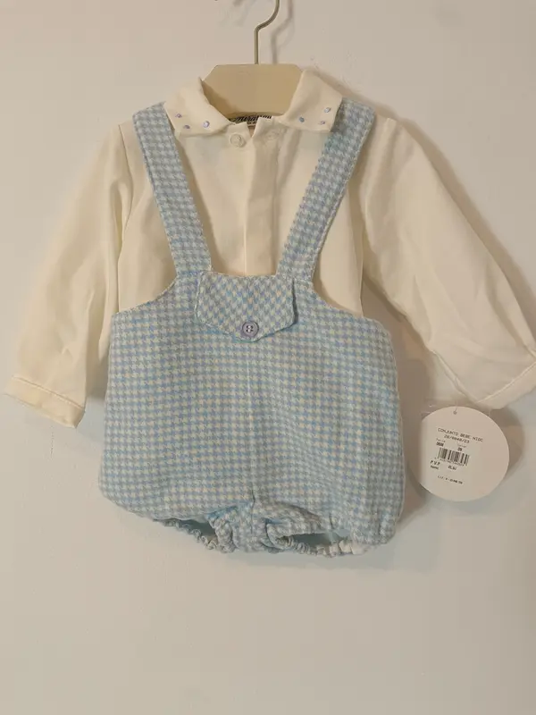 LITTLE KING. Conjunto blusa y ranita azul T.6 meses