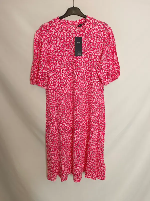 M&S COLLETION.  Vestido rojo flores T.42