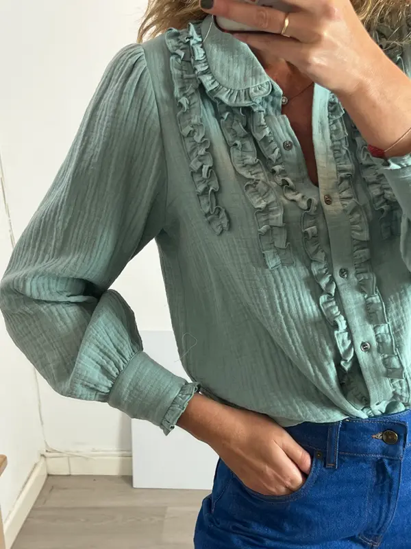 MAGNOLYA. Blusa azul cuello bebé T.1(s)
