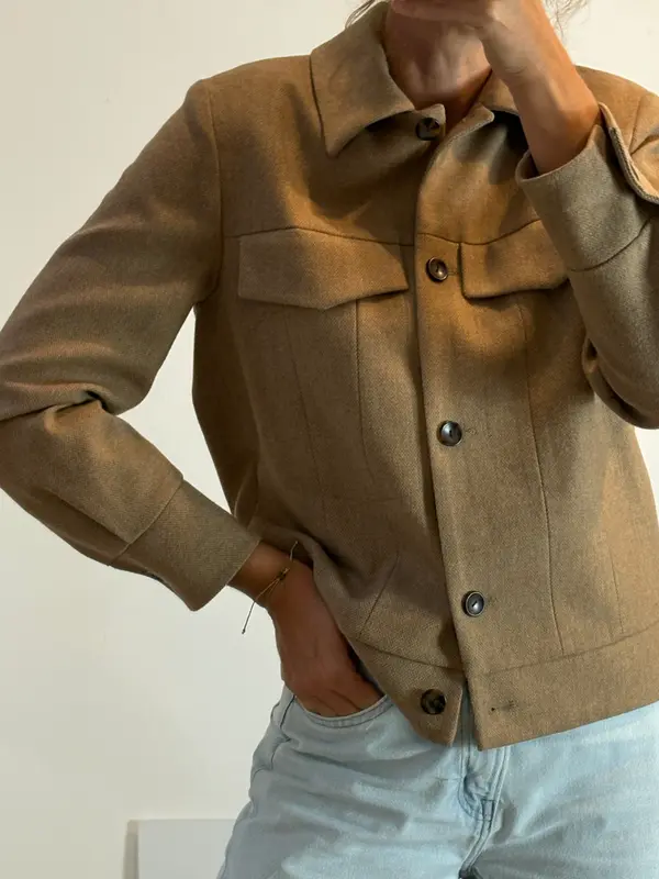 MAISON 123. Chaqueta beige jaspeada lana