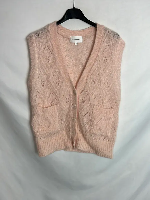 MAISON ANJE. Chaleco rosa lana. T S
