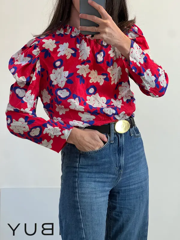 MAISON SHANGAI. Blusa roja estampada seda