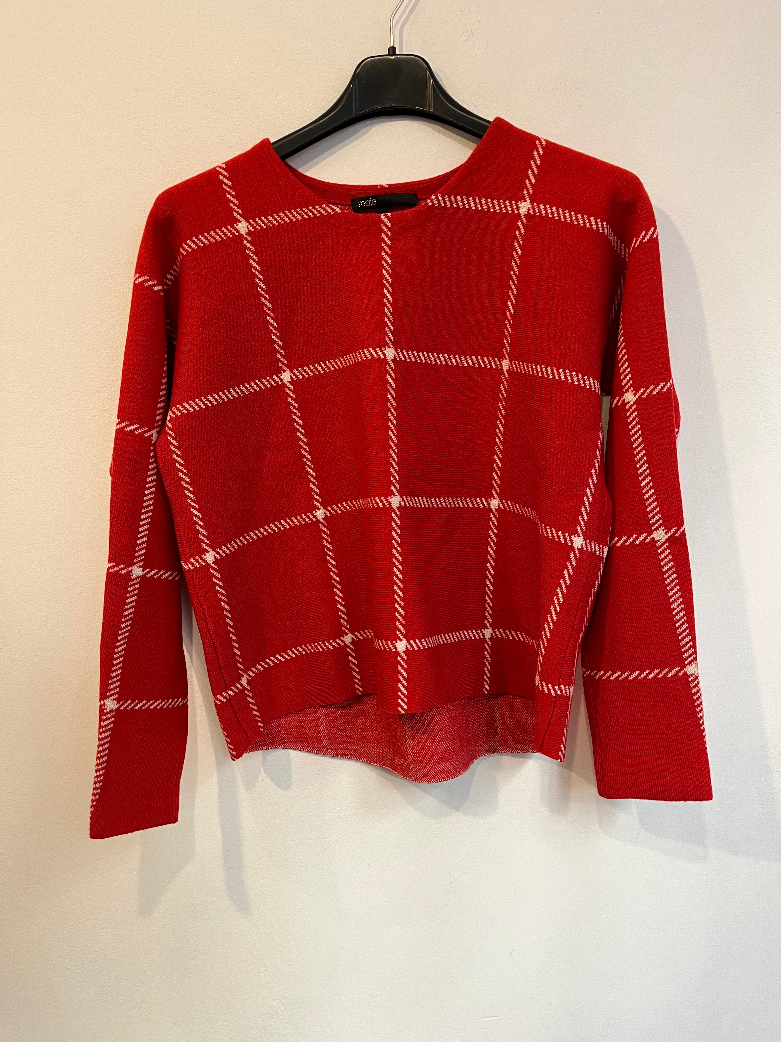 MAJE. Jersey rojo con lana cuadros. T 1(S)