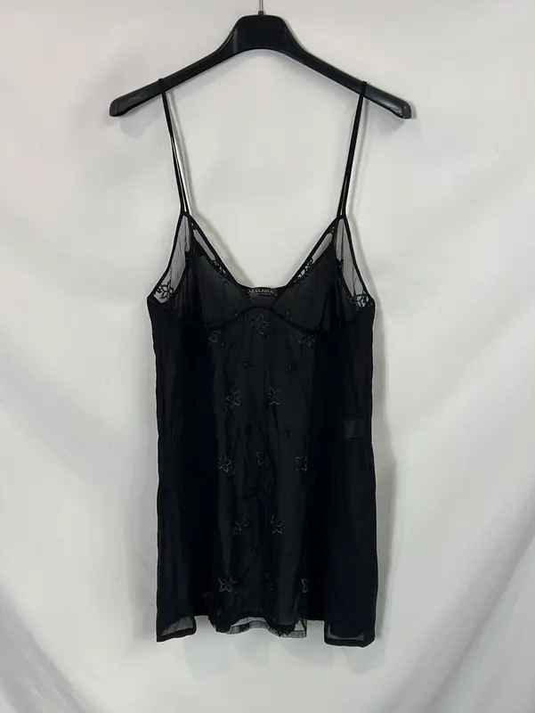 MALIZIA BY LA PERLA. Top negro semitransparente. T M