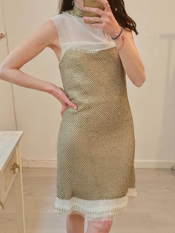 MALNE. Vestido beige lentejuelas T.38
