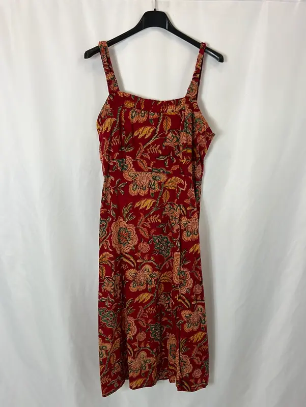 MANGALAM. Vestido midi burdeos flores T.s/m