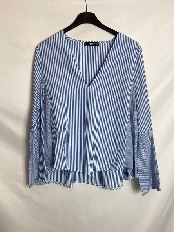 MANGO. Blusa azul rayas T.S