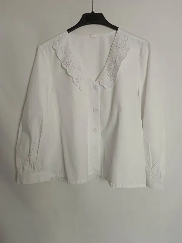 MANGO. Blusa blanca cuello T.m