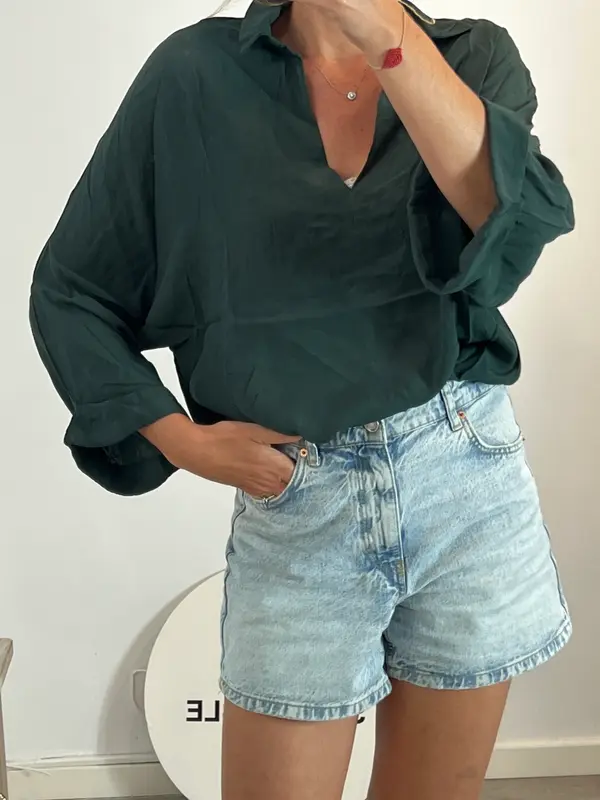 MANGO. blusa verde fluida T.l