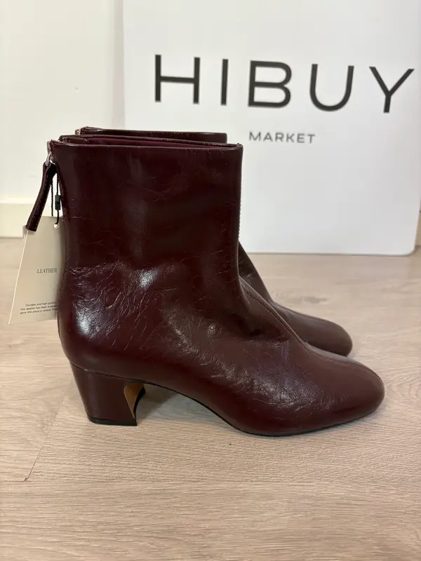 MANGO. Botines piel burdeos. T 39