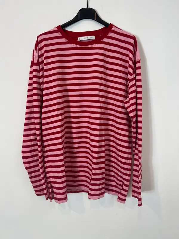 MANGO. Camiseta rayas rosa y roja T.m