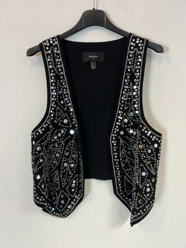 MANGO. Chaleco negro pedrería. T M