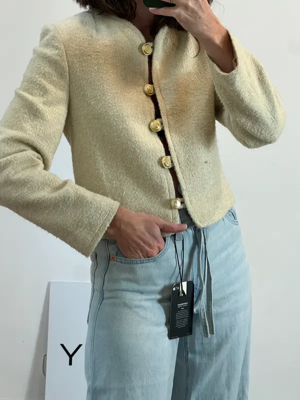 MANGO. Chaqueta beige tweed T.xs