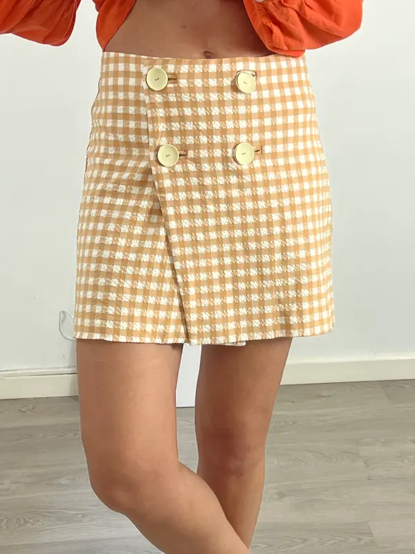 MANGO. Falda cruzada cuadros T.m