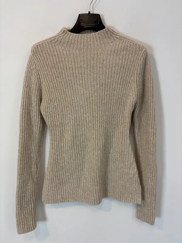 MANGO. Jersey canalé beige hilos. T S