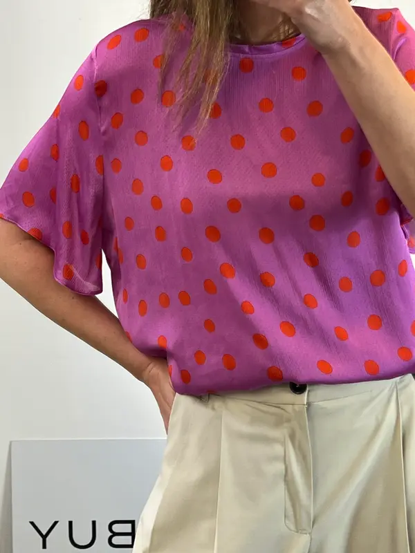 MANGO. Top fluido morado lunares. T XS