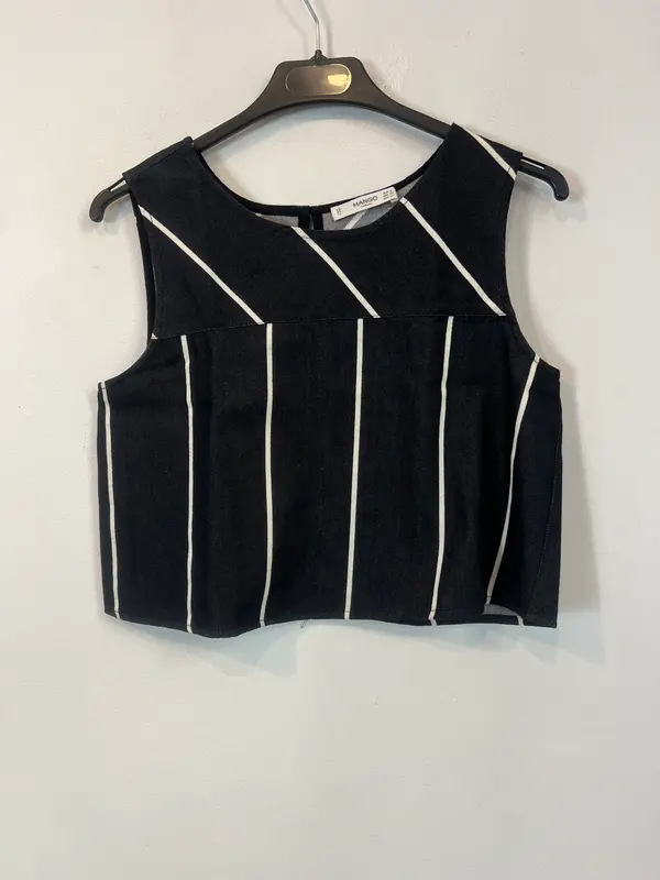 MANGO. Top negro rayas T.s