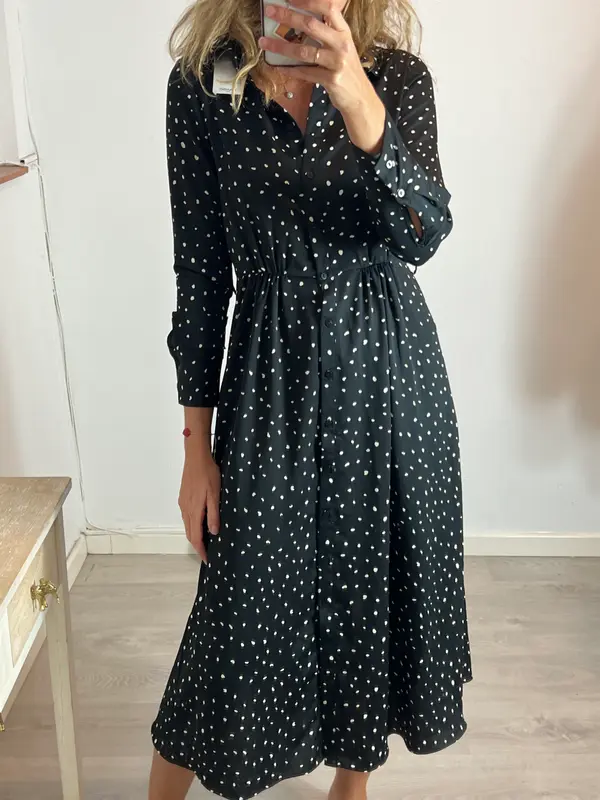 MANGO. Vestido camisero lunares T.m