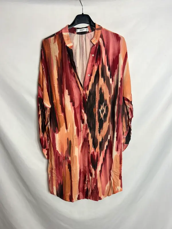 MANGO. Vestido corto camisero estampado. T XS