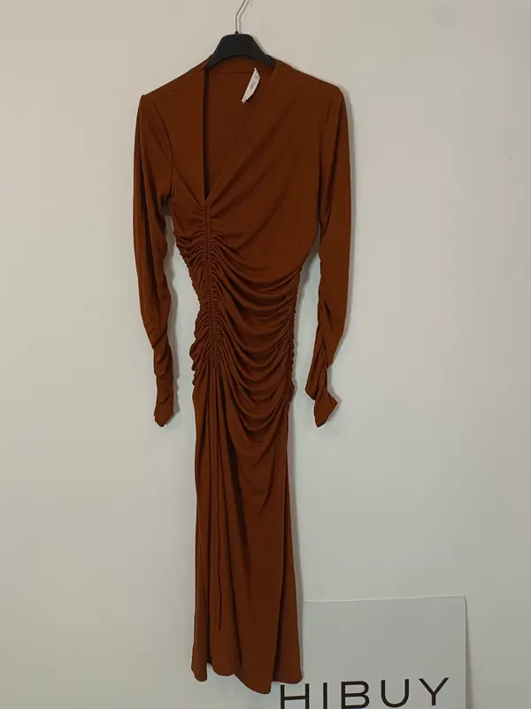 MANGO. Vestido largo fruncido  T.xs
