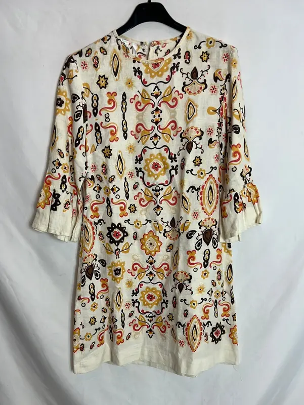 MANGO. Vestido lino flores T.s