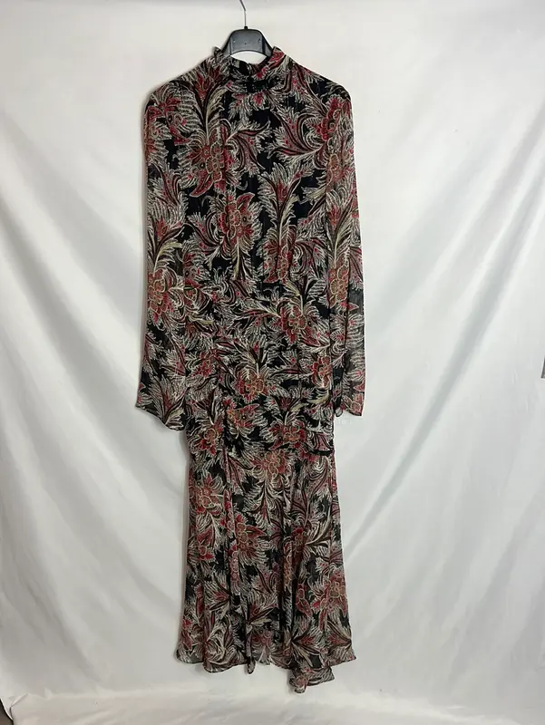 MANGO. Vestido midi estampado hilos drados. T M