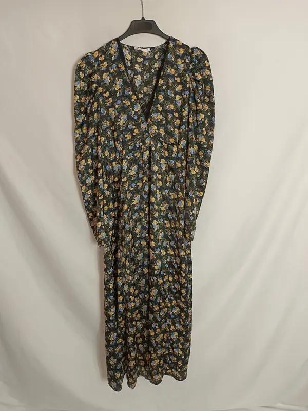 MANGO. Vestido negro flores T.xs (S)