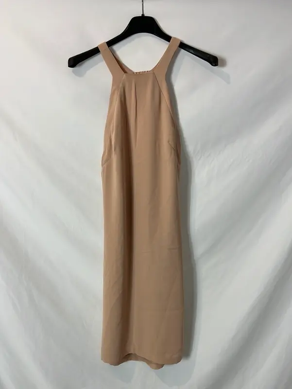 MANGO. Vestido nude cuello halter. T XS