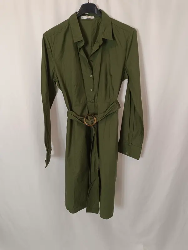 MANGO. Vestido verde camisero T.m