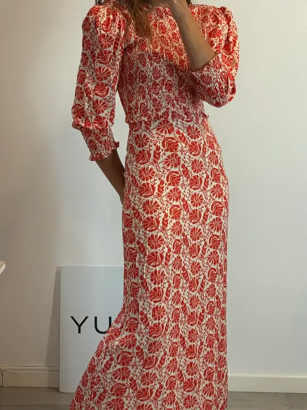 MARIETH. Vestido largo rojo estamapdo