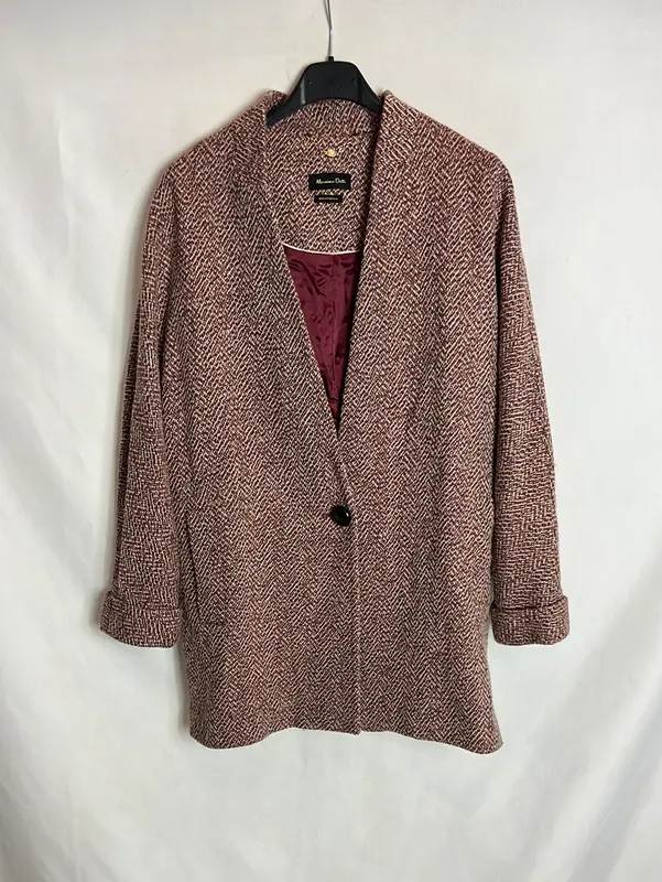 MASSIMO DUTTI. Abrigo/chaqueta burdeos y beige jaspeado . T M