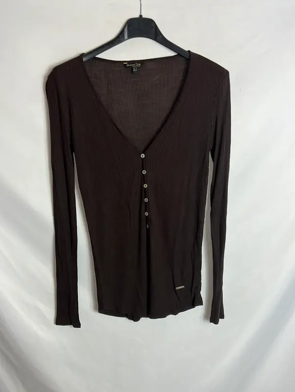 MASSIMO DUTTI. Camiseta marrón canalé T.s