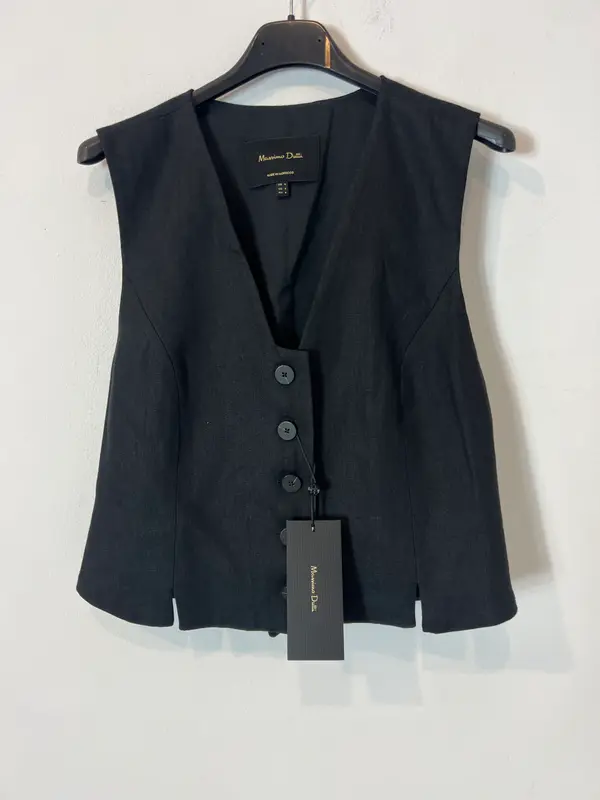 MASSIMO DUTTI. Chaleco gris oscuro lino T.m