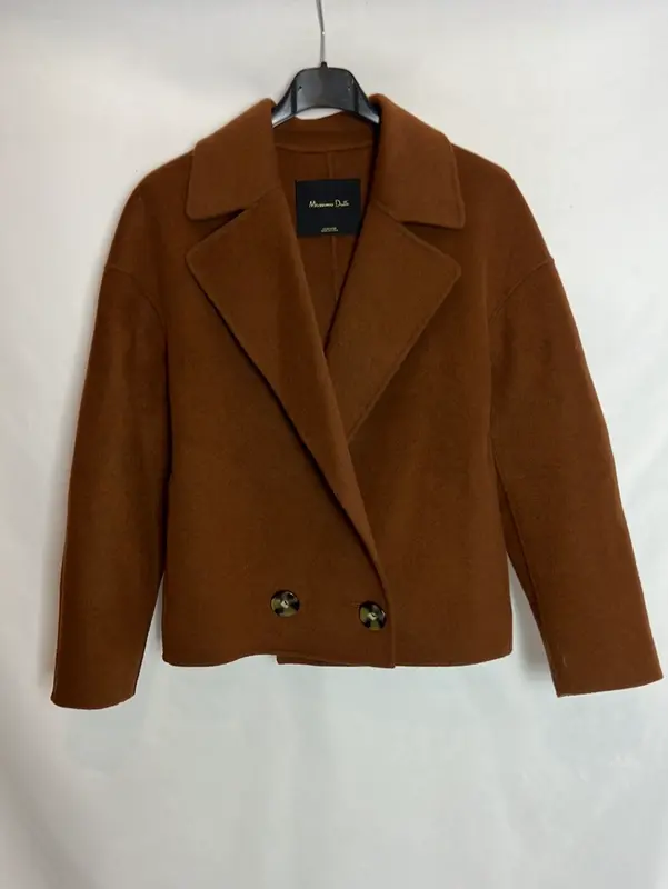 MASSIMO DUTTI. Chaqueta lana marrón crop. T XS