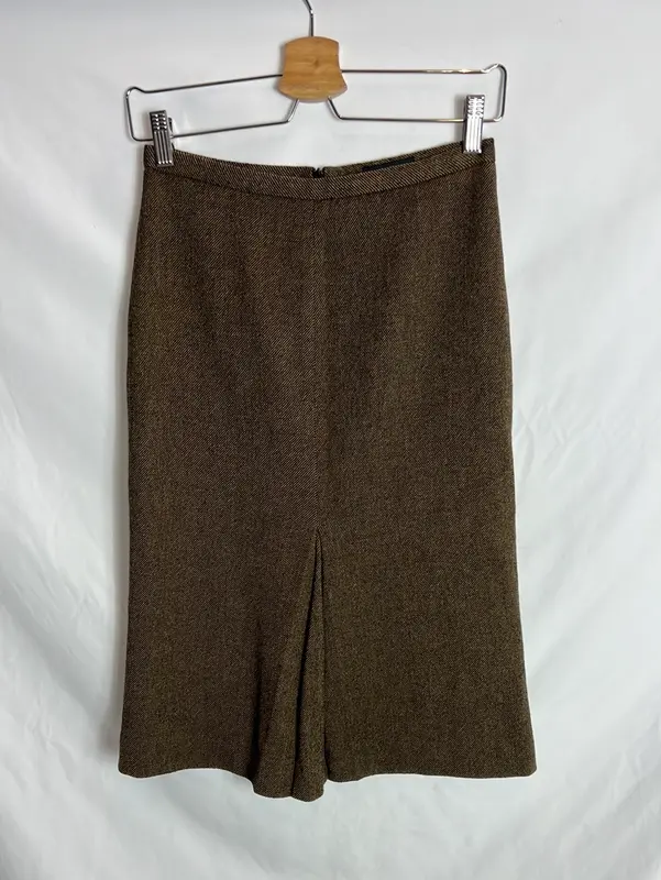MASSIMO DUTTI. Falda midi lana jaspeada. T 36