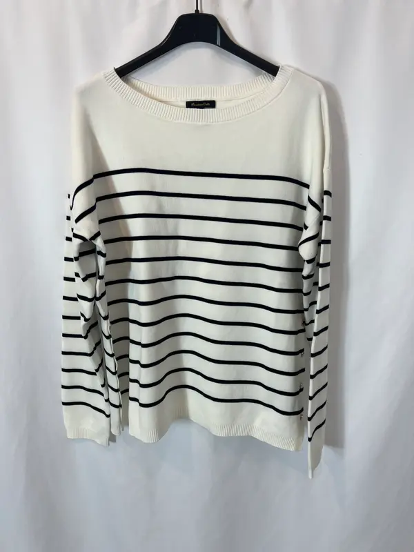 MASSIMO DUTTI. Jersey blanco rayas detalle botones. T S
