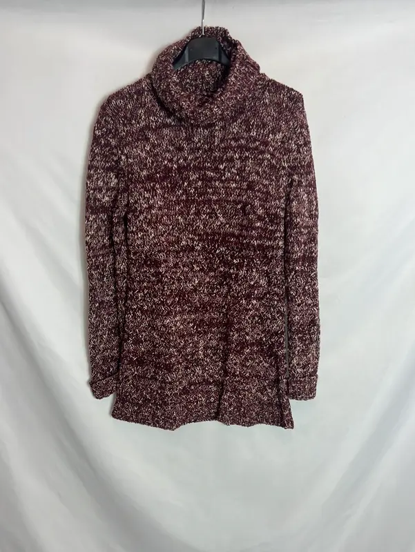 MASSIMO DUTTI. Jersey burdeos jaspeado largo. T M